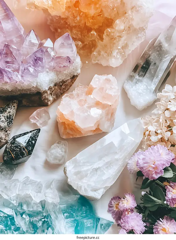 Colorful Crystals Displayed on a White Surface
