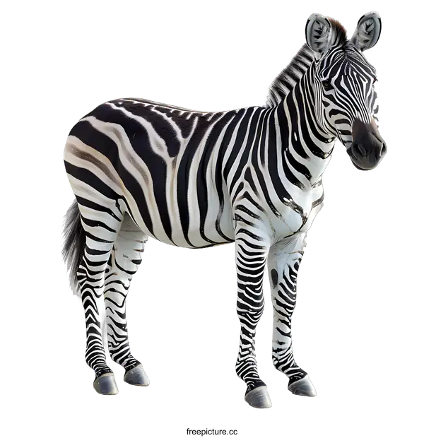 [Transparent Background PNG]A realistic zebra stands on a white background