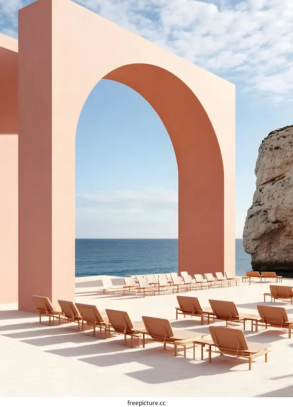 Minimalist Archway Overlooking Ocean Beach Scene
