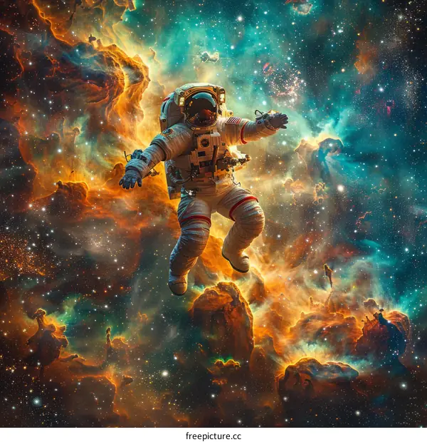 Astronaut Floating in Nebula