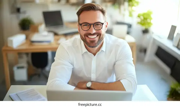 Smiling Businessman in Office Setting