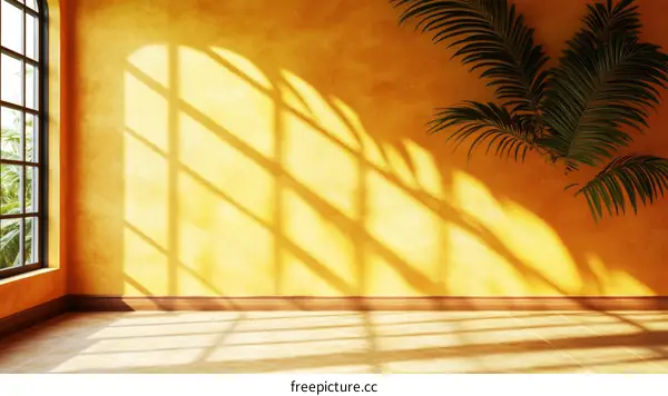 Sunny Interior with Golden Walls and Palm Shadow