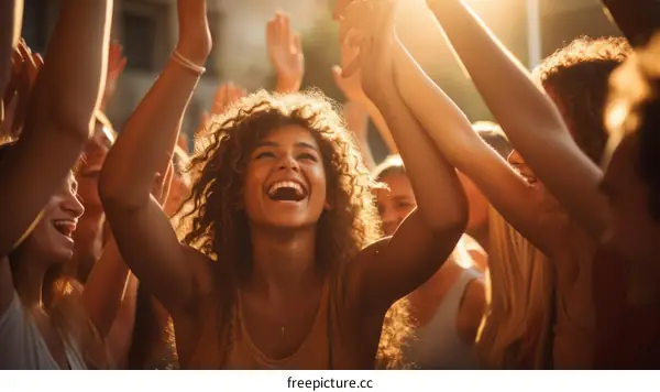 Ecstatic Crowd of People Rejoicing Together in Celebration