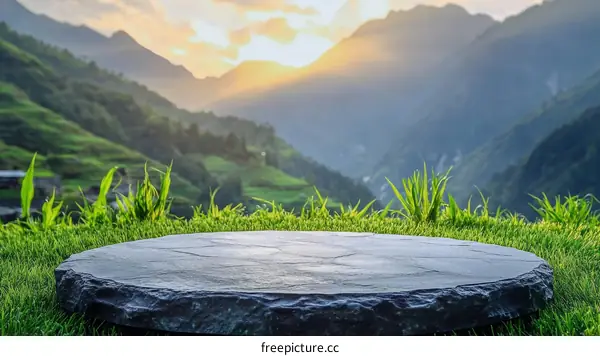Mountain Landscape with Stone Tabletop