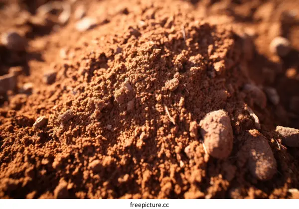 Close-up image of a pile of red soil