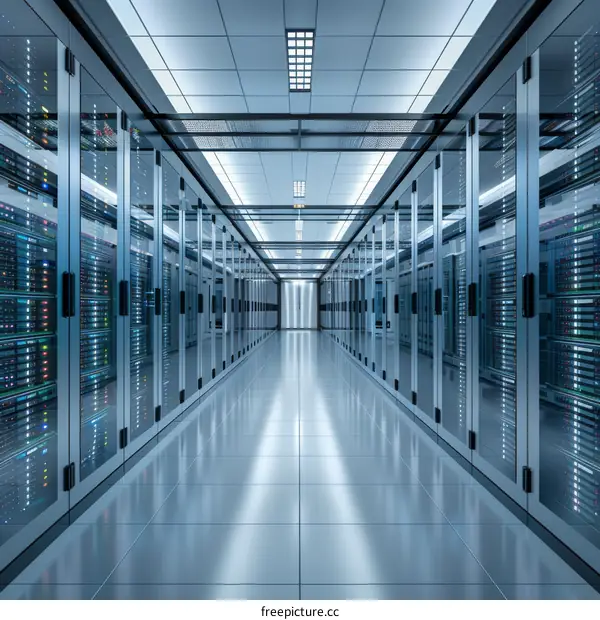 Server room with rows of server racks