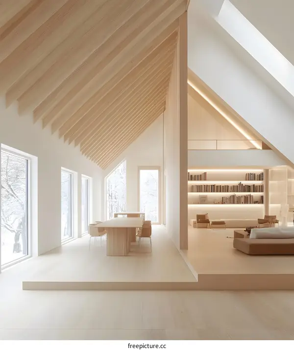 Modern Minimalist Wooden House Interior Design with Open Concept Living Room and Dining Room