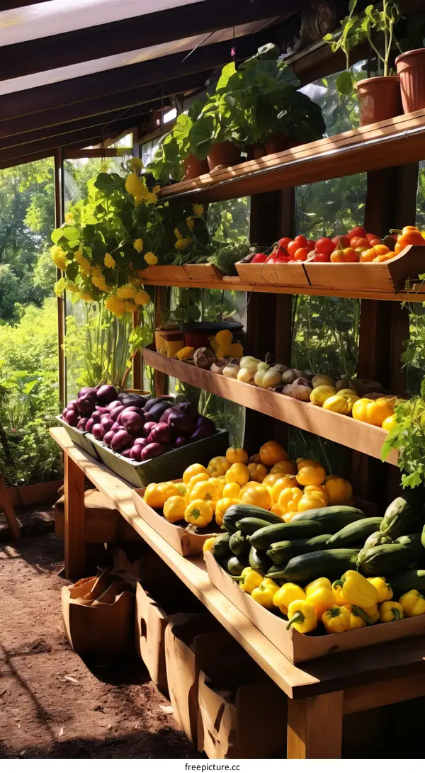 Greenhouse with a variety of vegetables