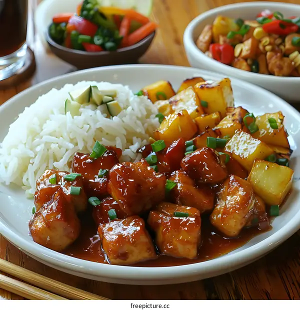 Teriyaki Chicken with Rice and Roasted Potatoes