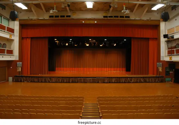 Empty Auditorium Stage with Brown Seats