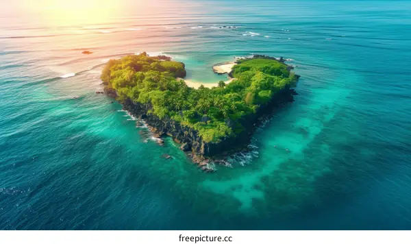 Small Tropical Heart Island with Beach