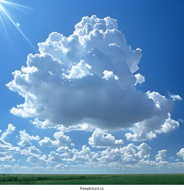 Blue Sky with White Clouds and Green Field