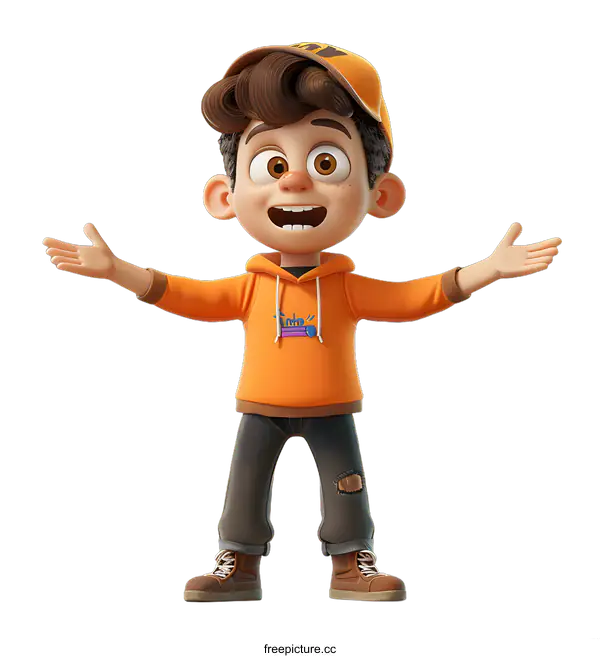 [Transparent Background PNG]3D Cartoon Boy with Open Arms