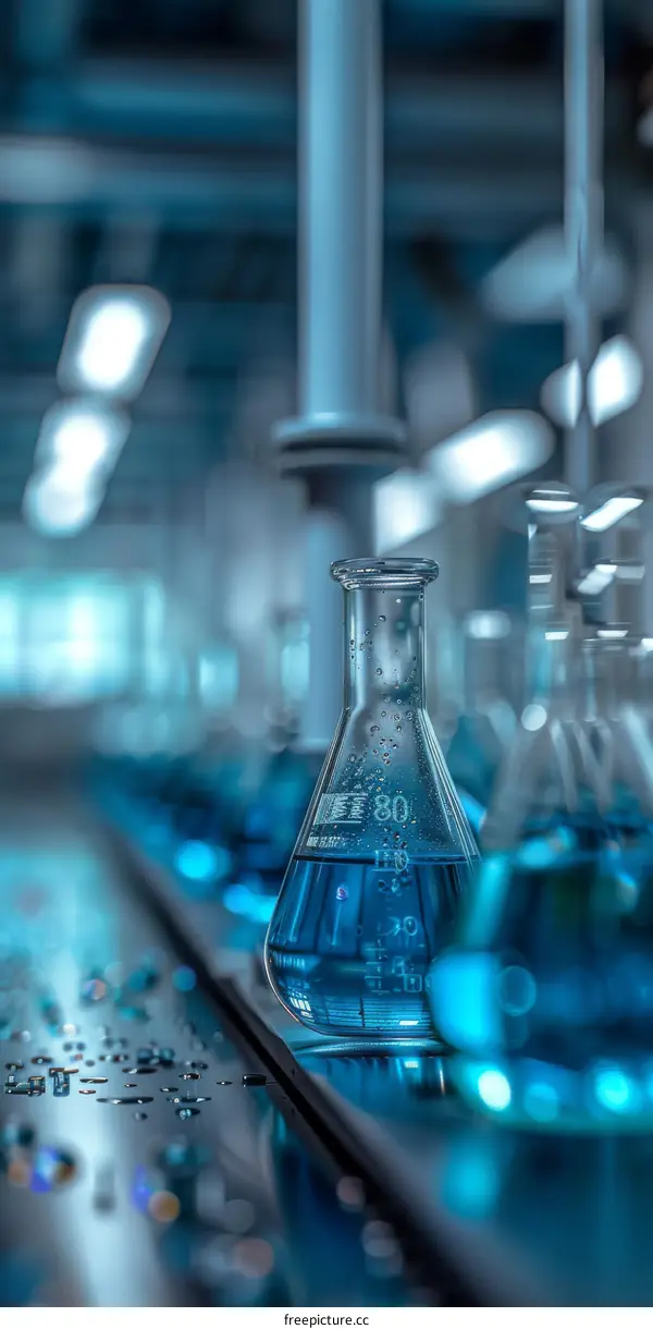 Conical Flask Containing Blue Liquid Chemistry Experiment