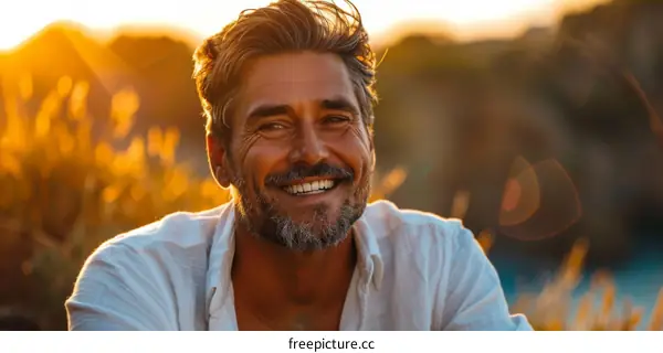 Smiling Man Outdoors Portrait at Golden Hour
