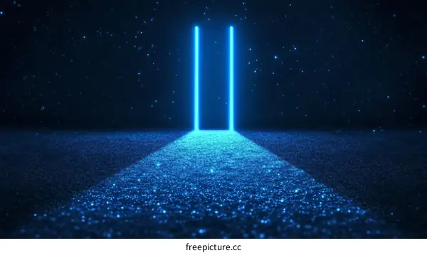 Abstract Neon Light Pathway on Glittering Surface