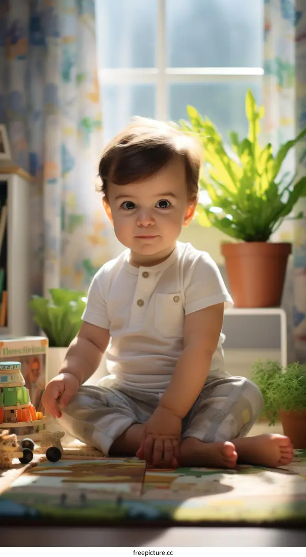 Portrait of a Toddler Sitting on the Floor