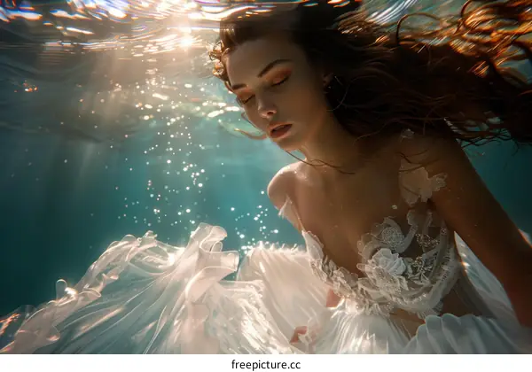 Underwater Portrait of a Woman in a White Gown