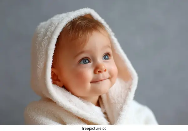 Adorable Baby Wearing a White Bathrobe