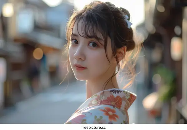 Asian Woman in Traditional Japanese Kimono