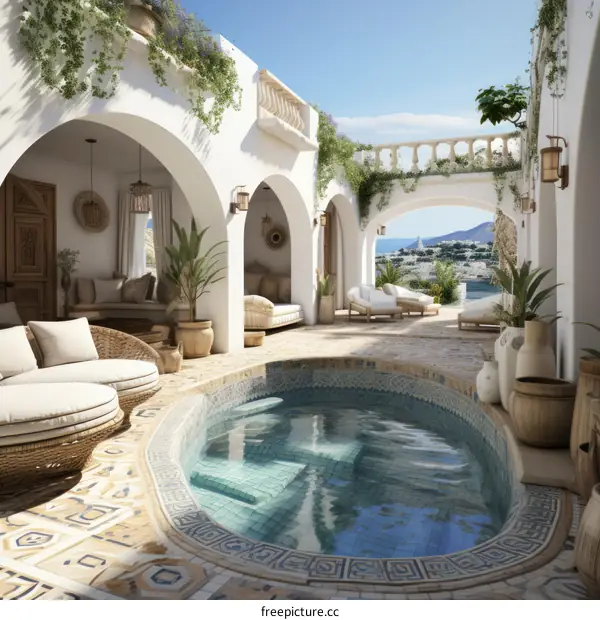 Courtyard with swimming pool and daybeds