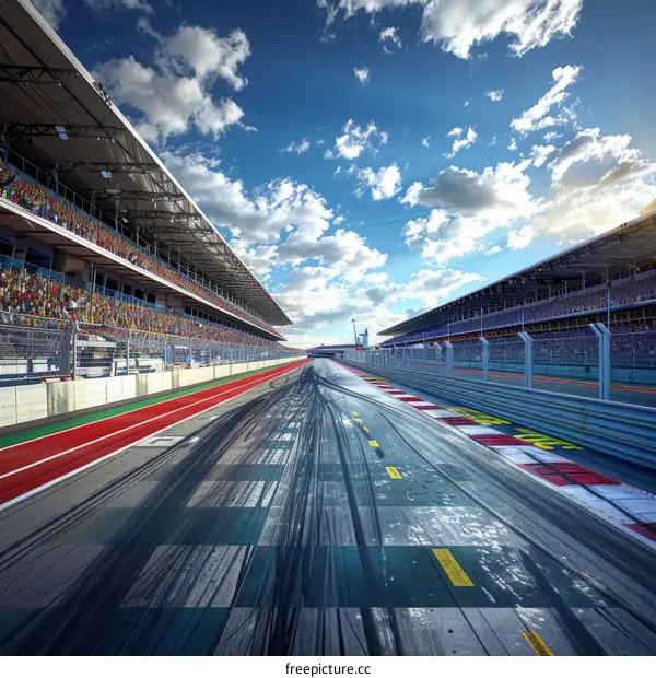 Formula One race track with empty grandstands