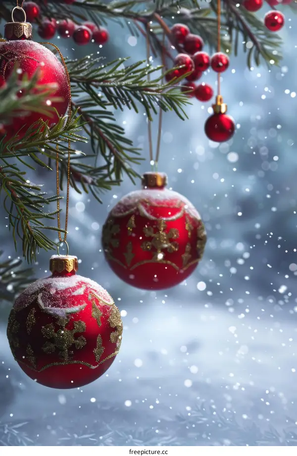 Christmas Decorations in Snowy Winter Scene