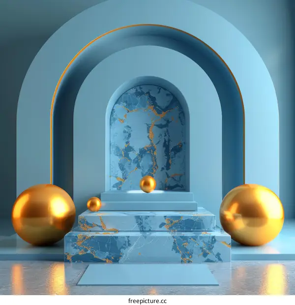 Abstract Blue and Gold Marble Display Podium
