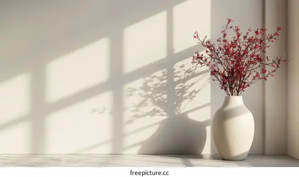 Minimalist interior with a vase of red berries