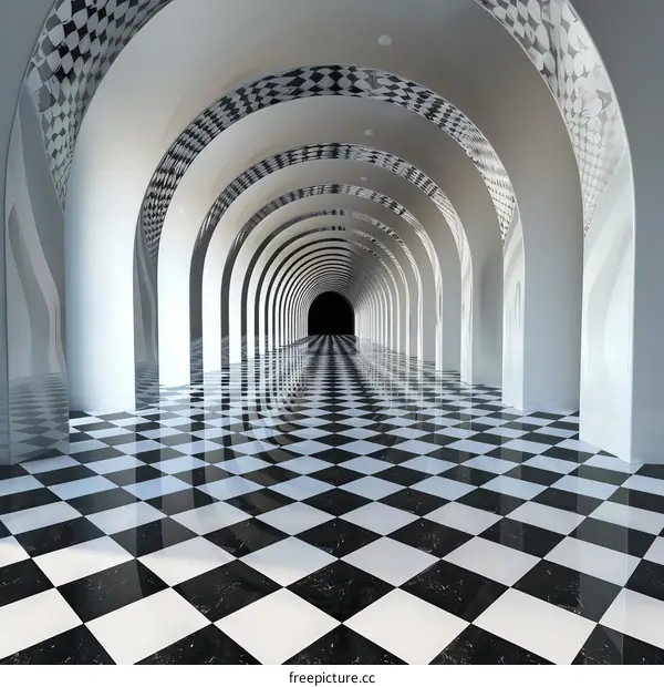 Black and White Checkered Tiled Hallway