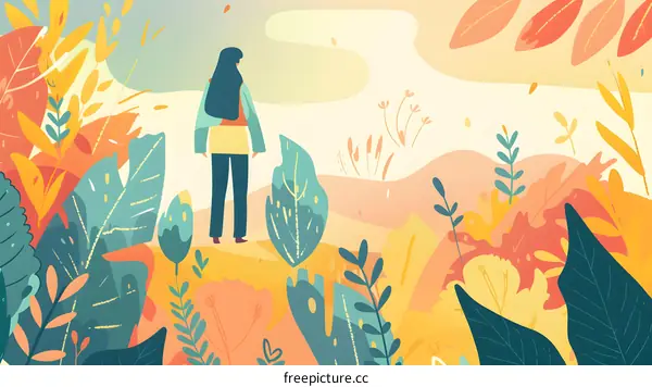 Woman Standing in a Forest Illustration