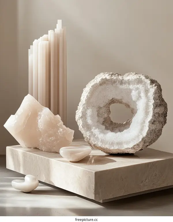 Beige Abstract Stone and Crystal Display