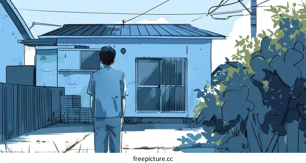 Man Standing In Front of a Blue House