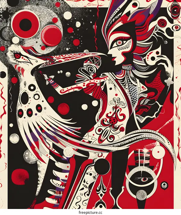 Abstract Art Illustration Woman Red Black