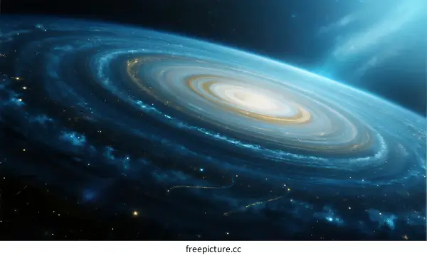 Vast Spiral Galaxy with Stars and Cosmic Dust in Deep Space