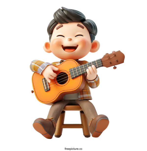 Happy boy playing the guitar