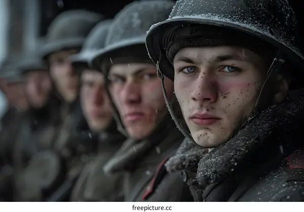 A group of young soldiers in military uniform during the war