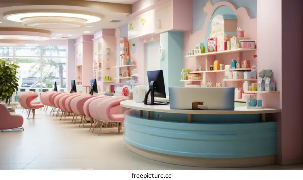 An illustration of a colorful and bright baby store interior