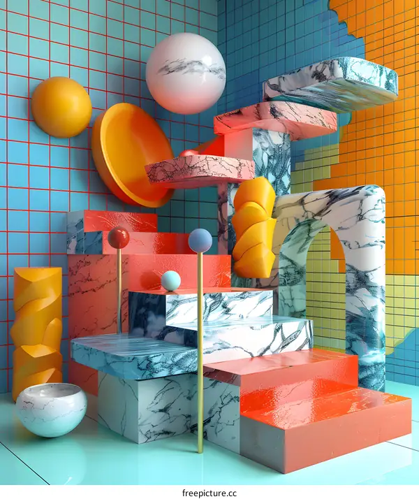 3d rendering of geometric shapes in bright colors