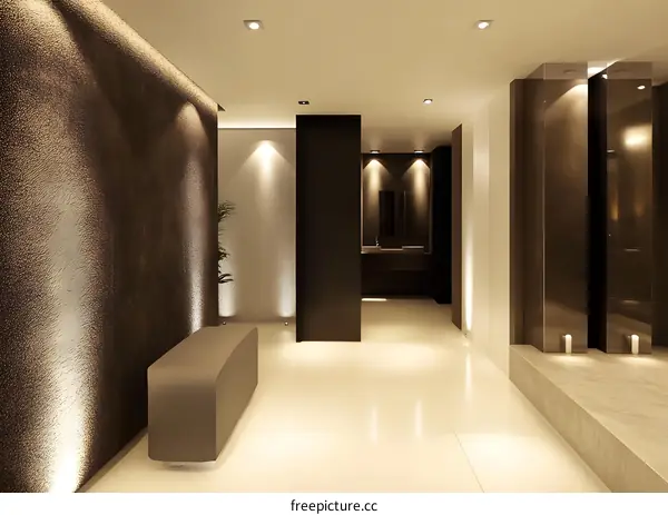 Modern Minimalist Hallway Interior Design with Recessed Lighting