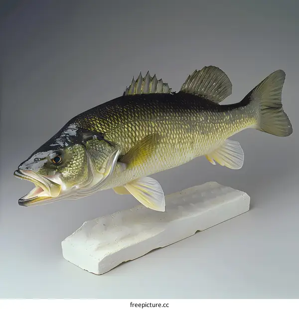 A largemouth bass on a white table