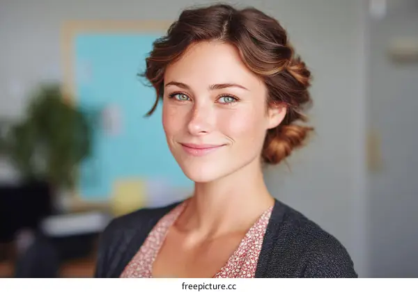 Smiling Woman in a Casual Office Setting