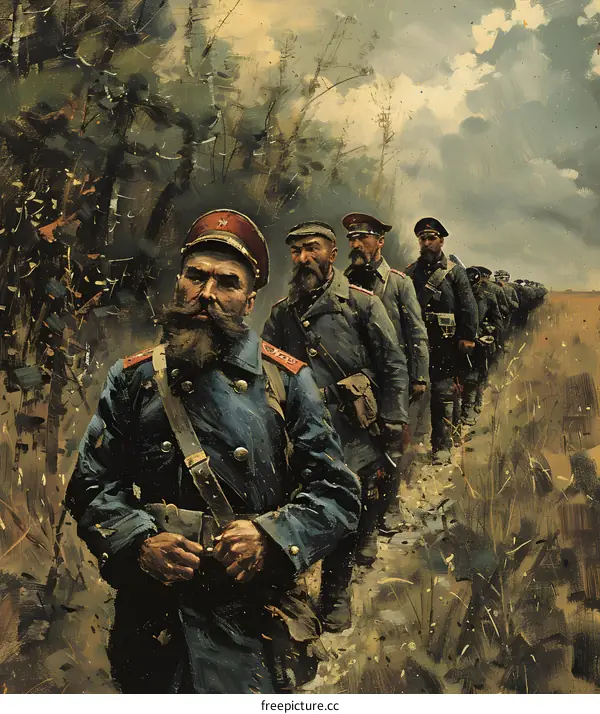Russian soldiers on the road during World War I