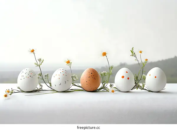 Easter Eggs Decorated with Flowers and Dots