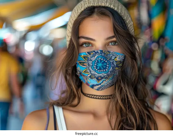 Portrait of a young woman wearing a facial mask