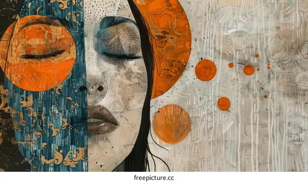 Portrait of a young woman with closed eyes and orange circles