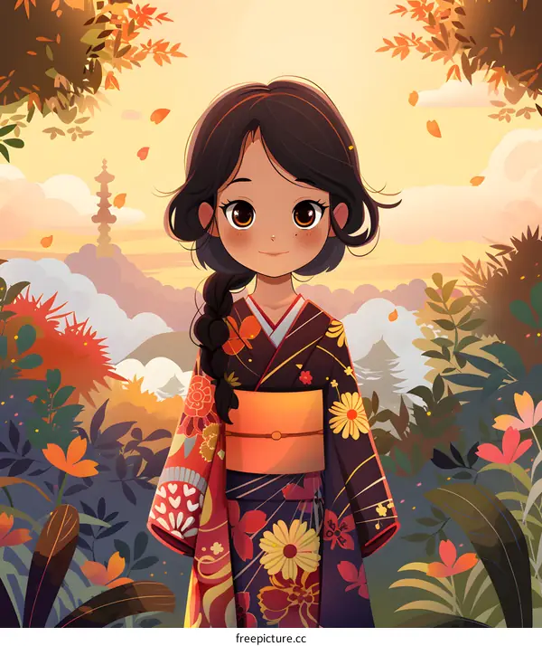 A girl wearing a kimono