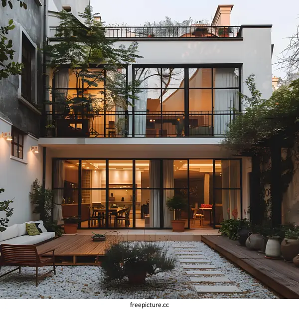 Modern Home with Courtyard and Large Windows