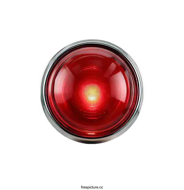 [Transparent Background PNG]Red Round Warning Light with Chrome Bezel