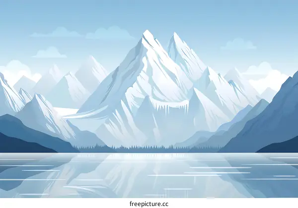 Snowy Mountain Range Landscape With Lake